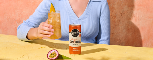 Can of Remedy Kombucha in the flavour Mango Passion.