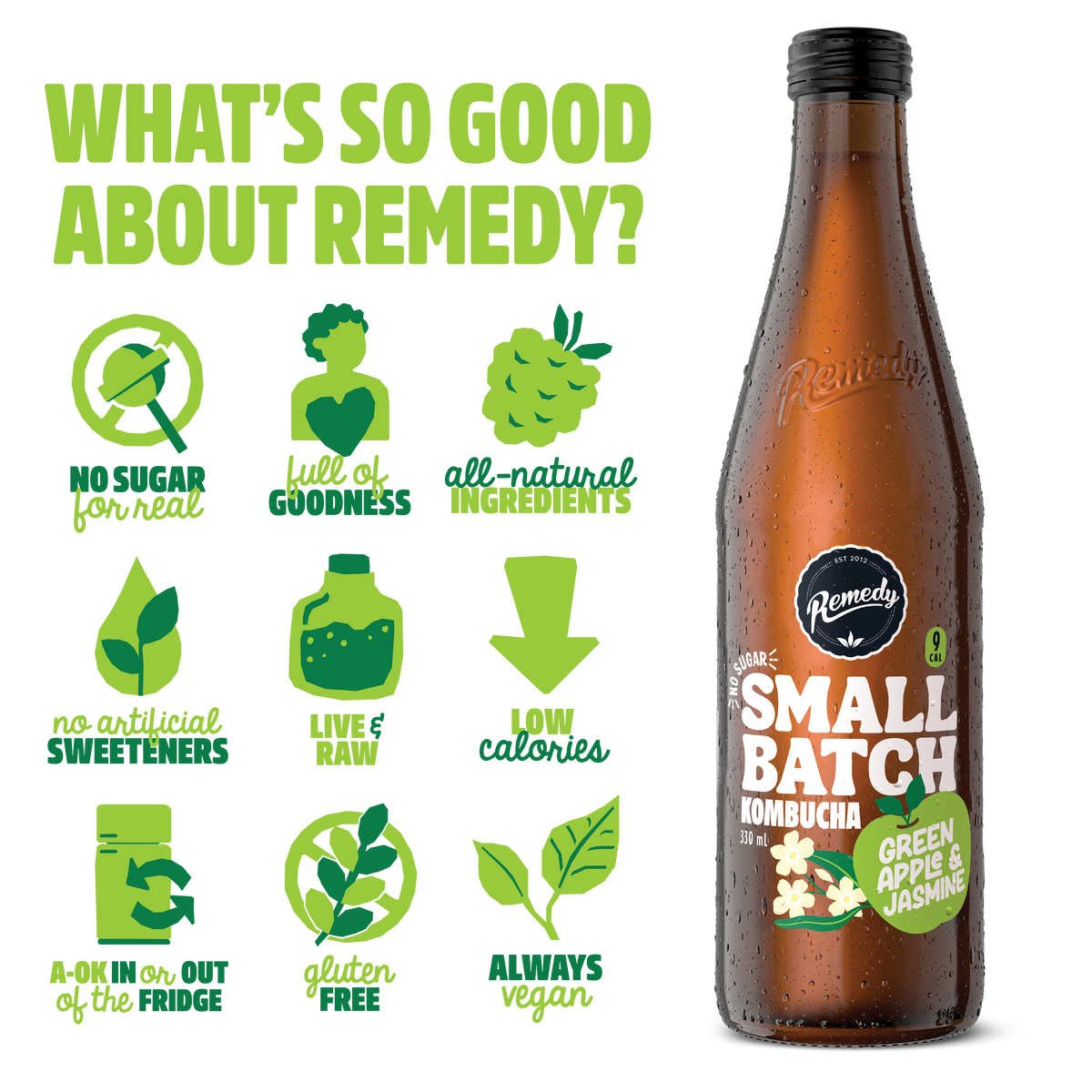Remedy Kombucha Small Batch Green Apple & Jasmine