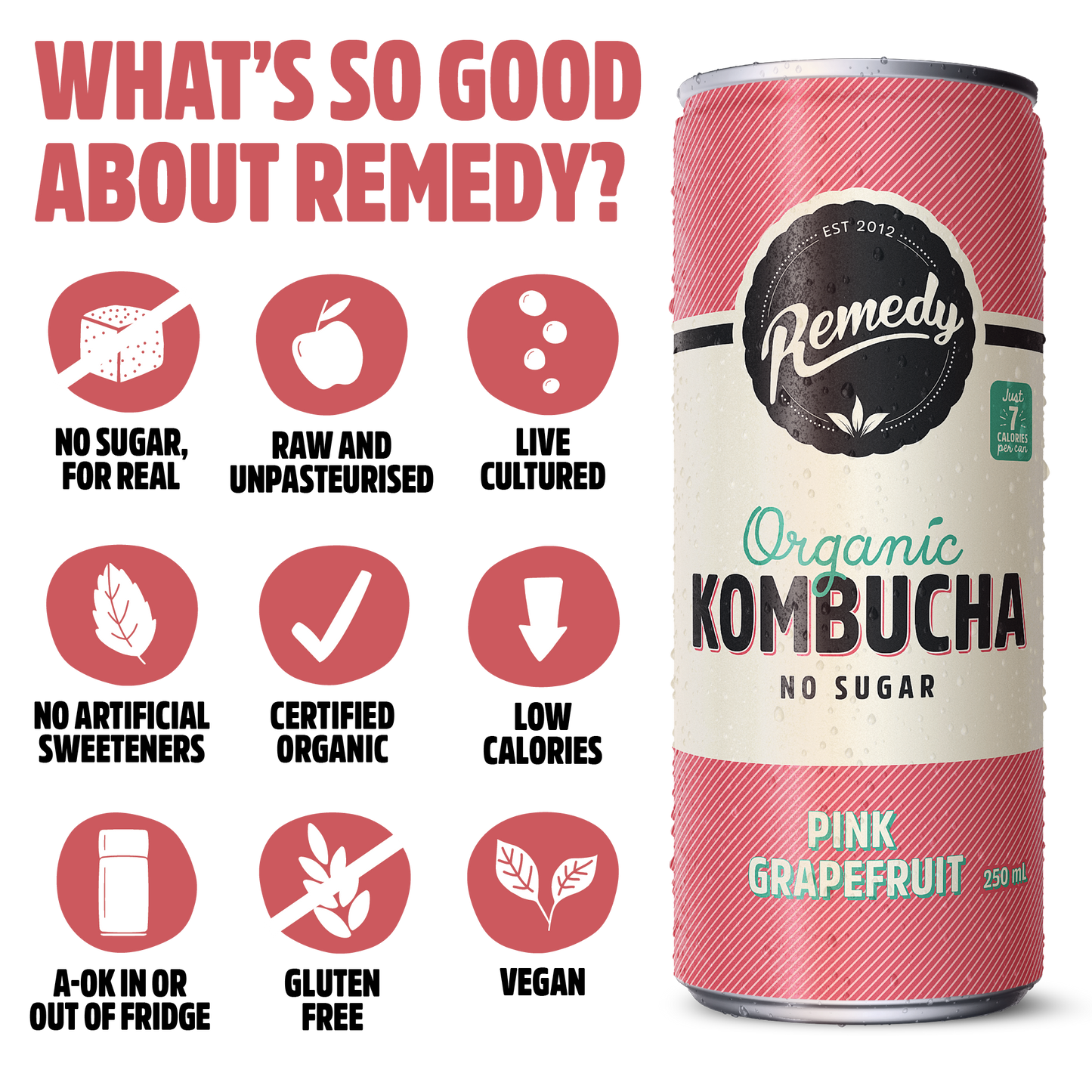 Remedy Kombucha Pink Grapefruit